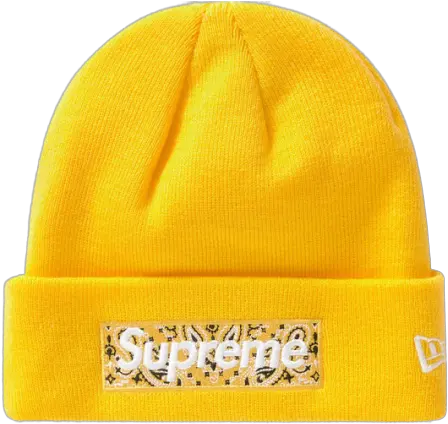 Supreme New Era Box Logo Beanie Fw19 Yellow Beanie Png Supreme Box Logo Png