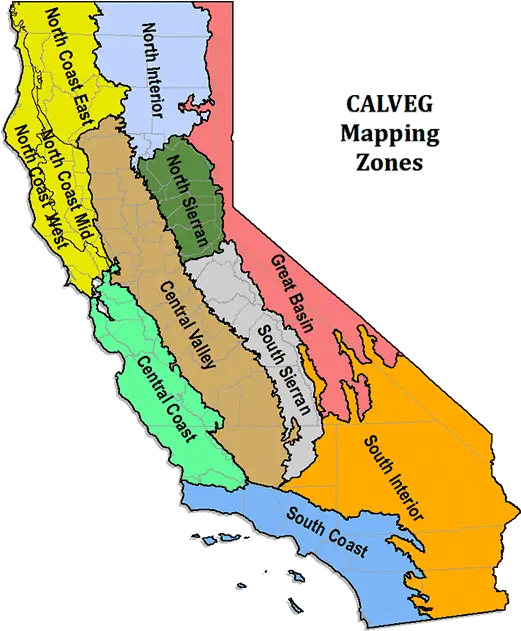 Region 5 Vegetation Zones In California Png California Map Png