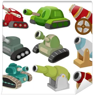 Wall Mural Cartoon Tankcannon Weapon Set Icon Pixersus Draw A Tank Cartoon Png Cannon Icon