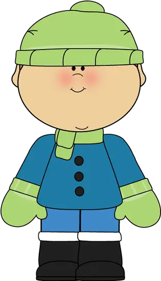 Download Hd In A Green Scarf Cap Gloves Blue Winter Coat And Winter Boy Clipart Png Boy Clipart Transparent