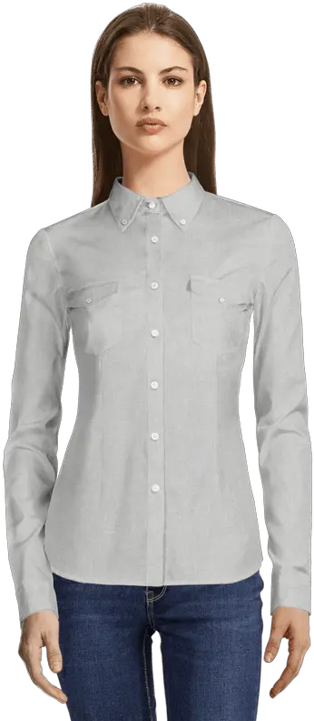 Light Grey Button Down Oxford Shirt With Pockets Camisa De Vestir Manga Corta Png Shirt Button Png