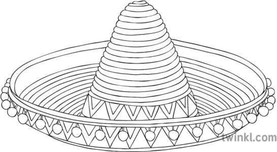 Sombrero Black And White Illustration Twinkl Line Art Png Sombrero Transparent Background