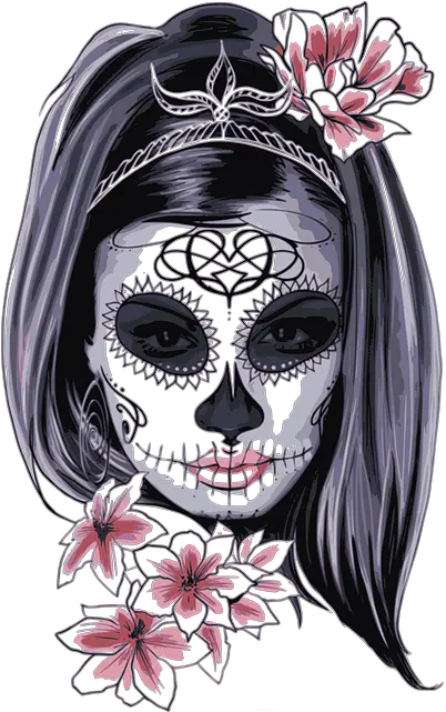 Halloween Skull Skeleton Face Stickers Flower Mask Fteh Catrina De La Muerte Png Skeleton Face Png