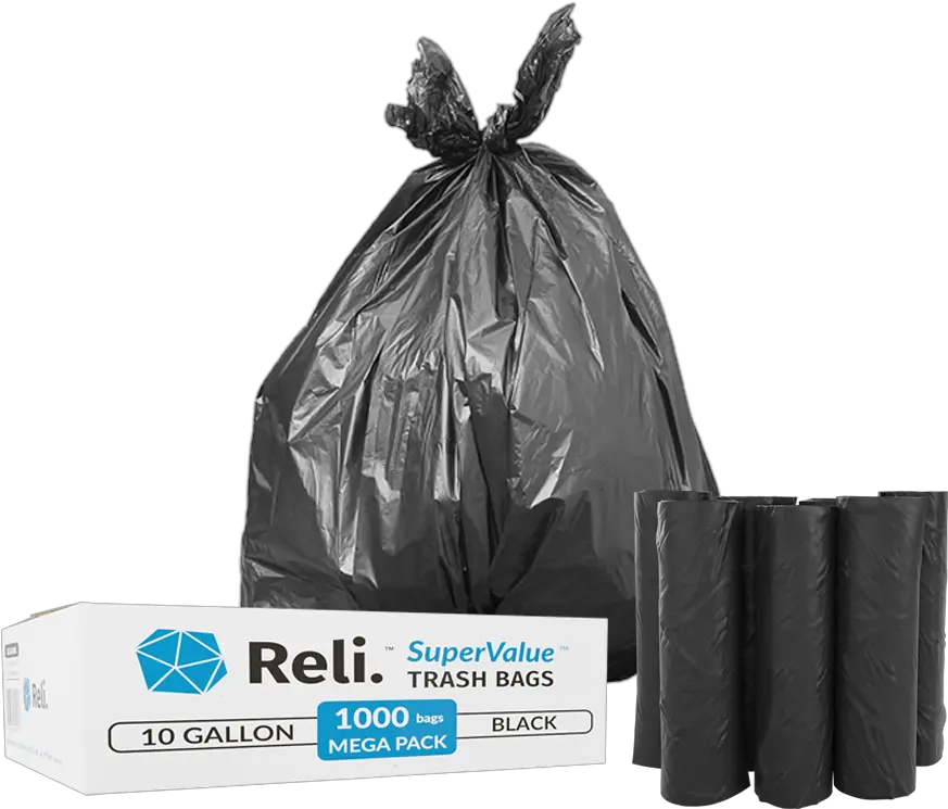 Reli Trash Bags 6 10 Gallon Wholesale 1000 Count Black High Density Bag Png Trash Bag Png