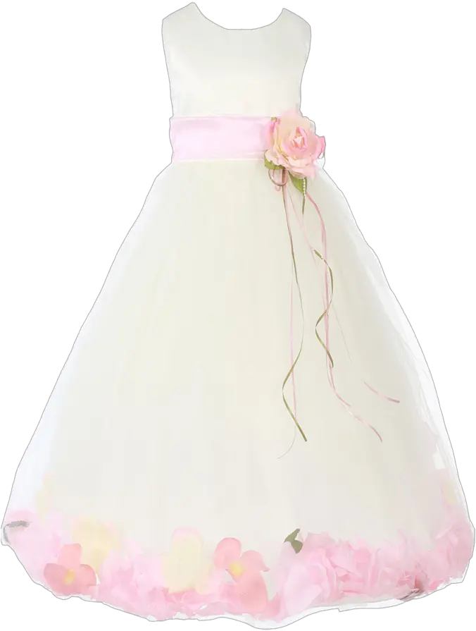 Pink Satin Tulle Flower Petal Dress Gown Png Sash Png