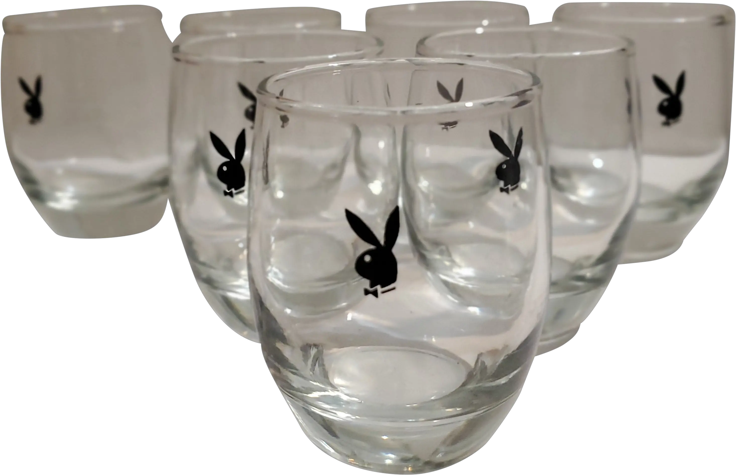 Mid Century Modern Playboy Bunny Logo Drink Glasses Set Of 7 Playboy Rosa Png Playboy Logo Png