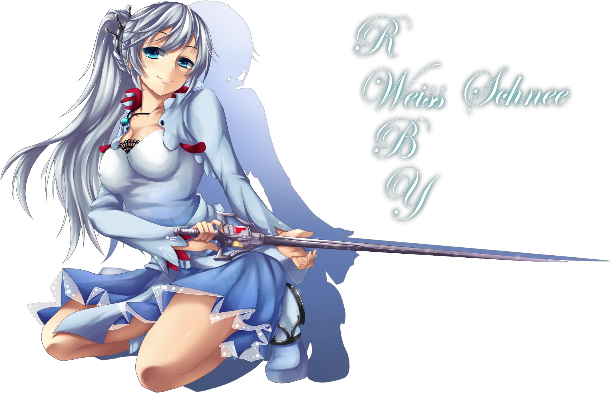 Blue Eyes Breasts Cleavage Dress Fi San Long Hair Necklace Rwby Weiss Schnee Deviantart Png Rwby Png