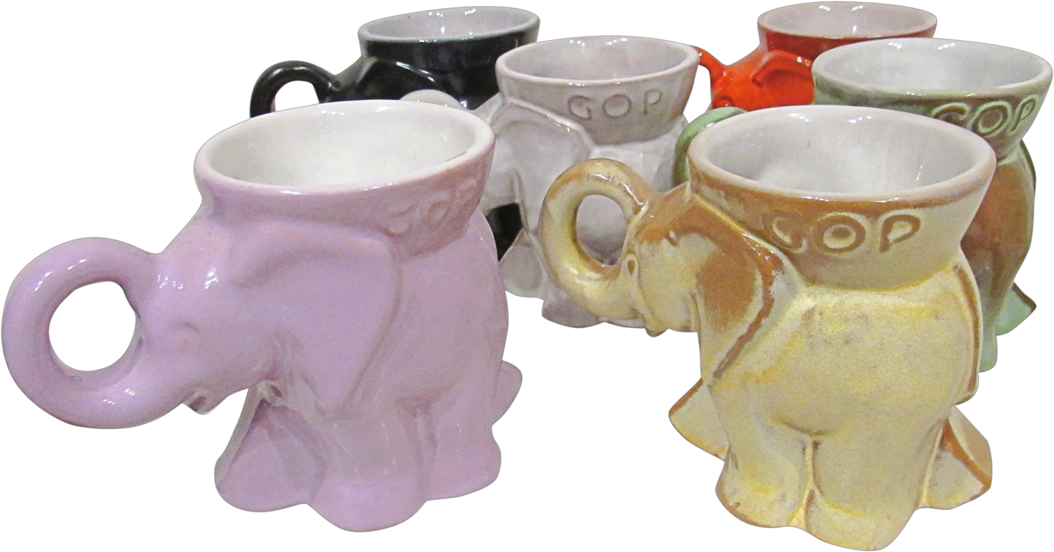 Frankoma Pottery Gop Republican Elephant Mugs Set Of 6 Ceramic Png Republican Elephant Png