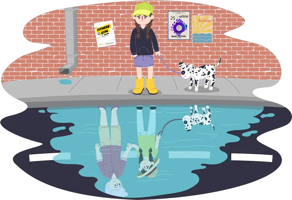 Dog Looking In Puddle Puddle Reflection Cartoon Png Puddle Png