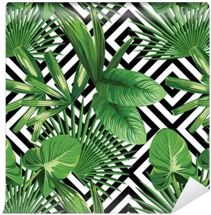 Tropical Palm Leaves Pattern Geometric Background Wallpaper Png