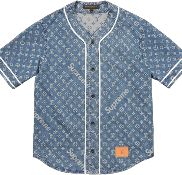 Louis Vuitton X Supreme Jacquard Denim Baseball Jersey Louis Vuitton X Supreme Baseball Jersey Png Louis Vuitton Pattern Png