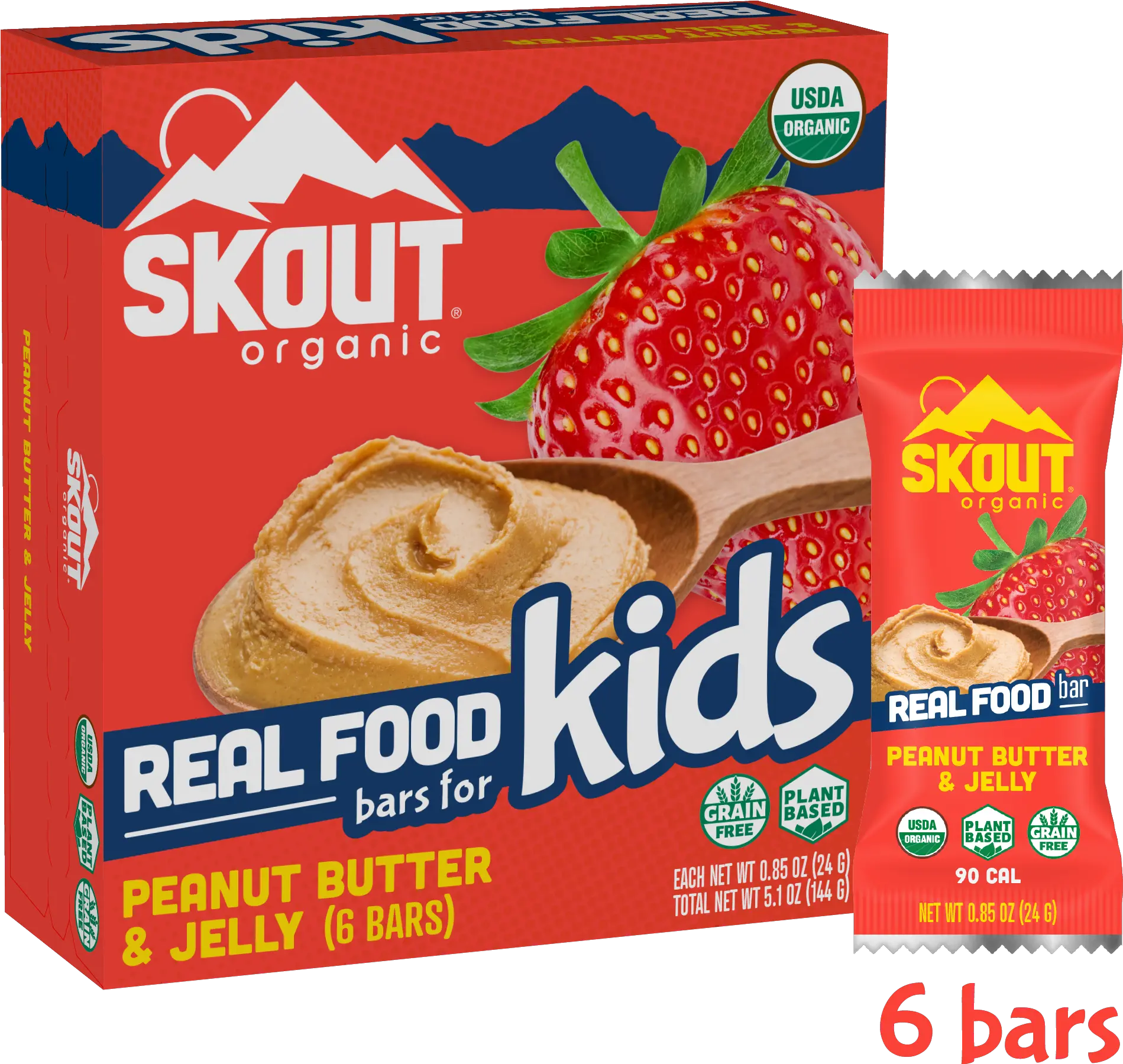 Skout Organic Kids Real Food Bar Peanut Butter U0026 Jelly 6 Energy Bars 085 Oz Each Walmartcom Paste Png Peanut Butter Jelly Time Aim Icon