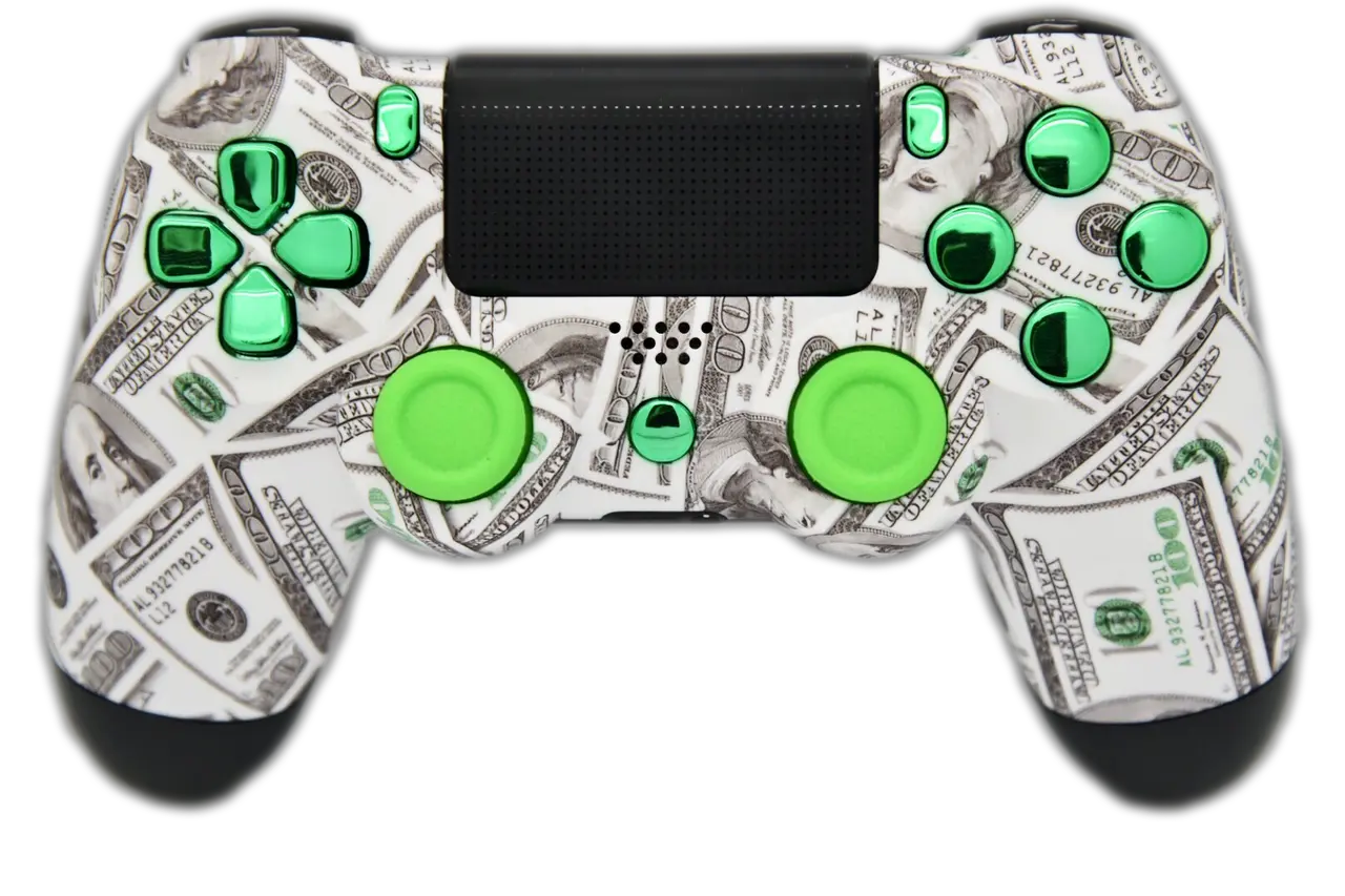 Money Money U0026 Green Chrome Ps4 Controller Money Ps4 Controller Scuf Controller Transparent Background