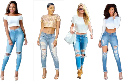 Sassy In Ripped Jeans And Crop Top Girl Png Ripped Jeans Png