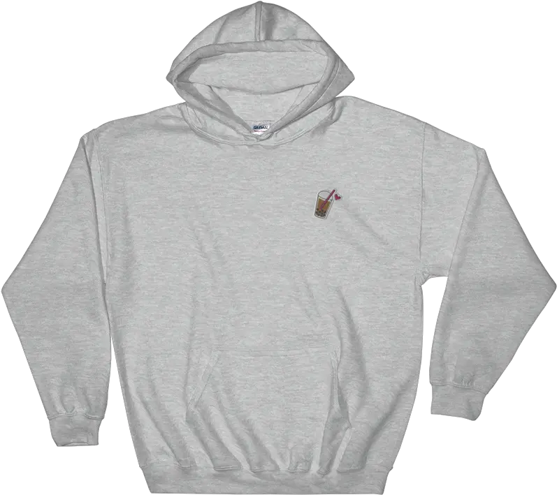 Embroidered Icon Hoodie Grey Graphic Hoodie Png Milk Tea Icon