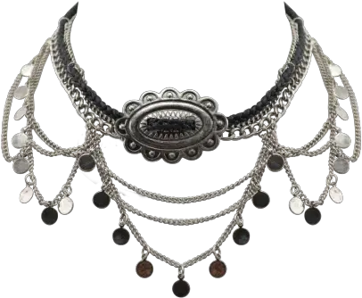 Tribal Choker Black And Silver Color Necklace Png Choker Png