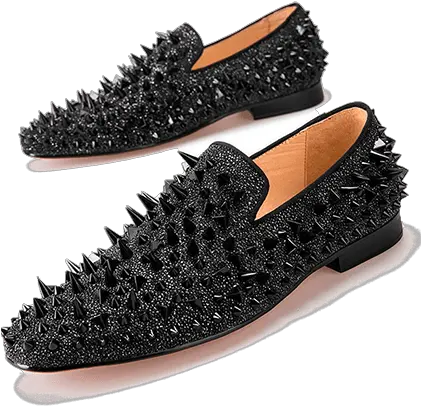 Png Longblackrivetspikesuedenubuckleather71000x1000 Sparkly Shoes For Men Prom Rivet Png