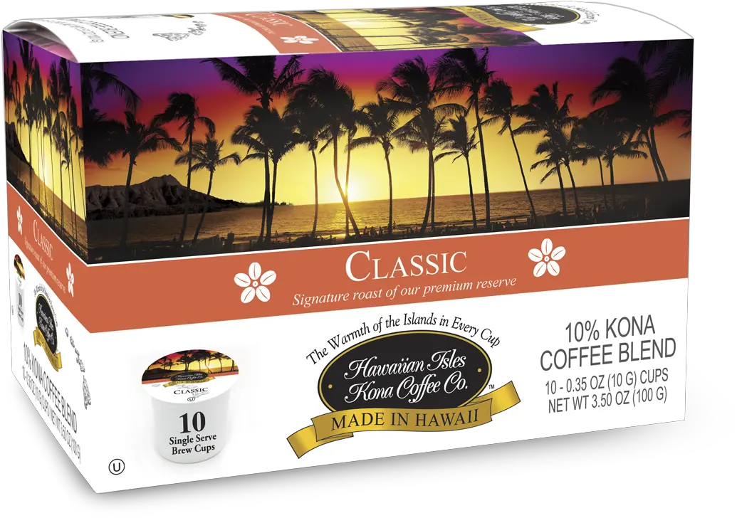 Kona Classic Coffee Single Serve Cup 10 Pack Kona Coffee K Cups Png Hawaiian Islands Png