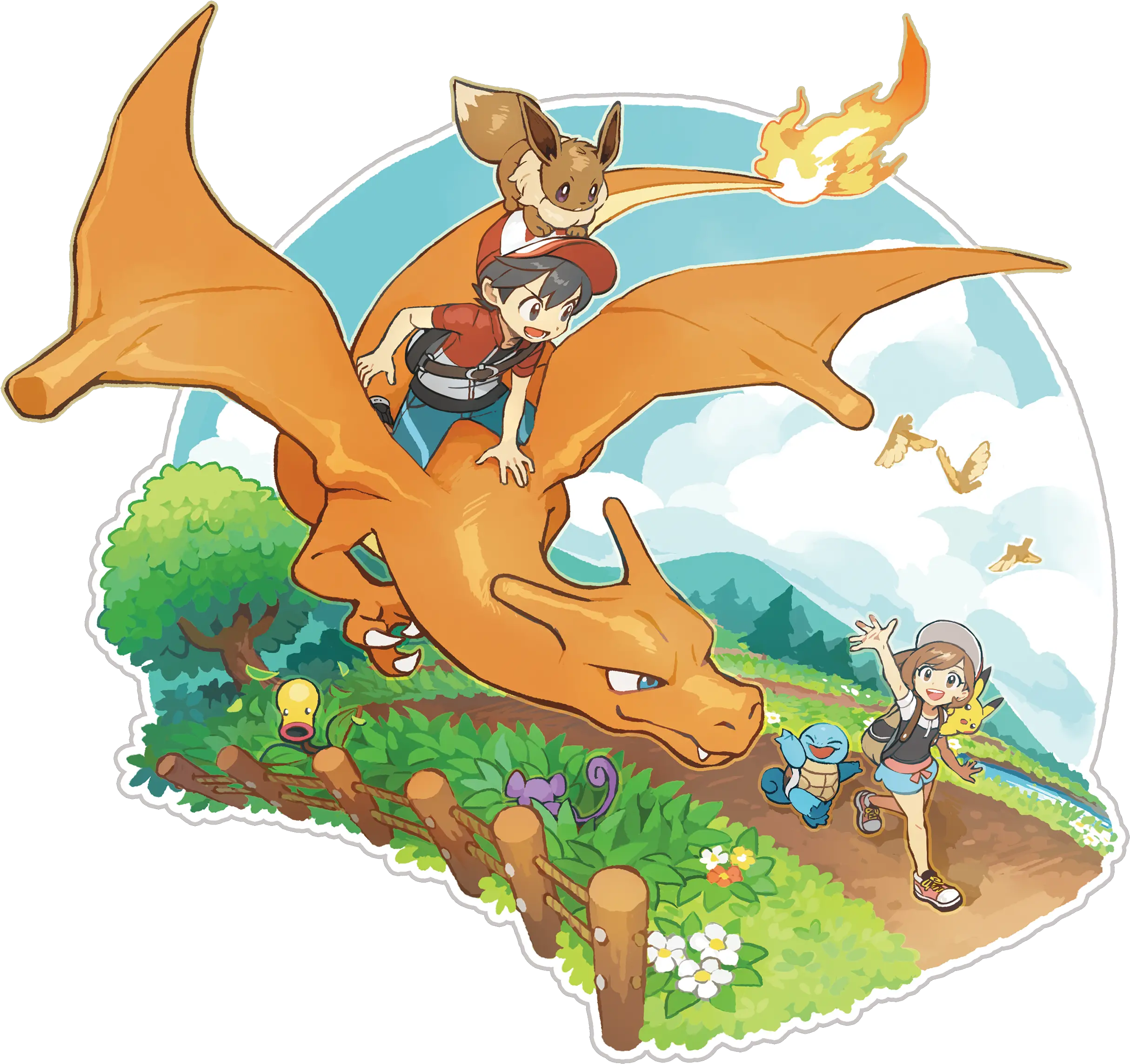 Pikachu Eevee Charizard Squirtle Pidgey And 4 More Pokemon Let Go Art Png Charizard Transparent
