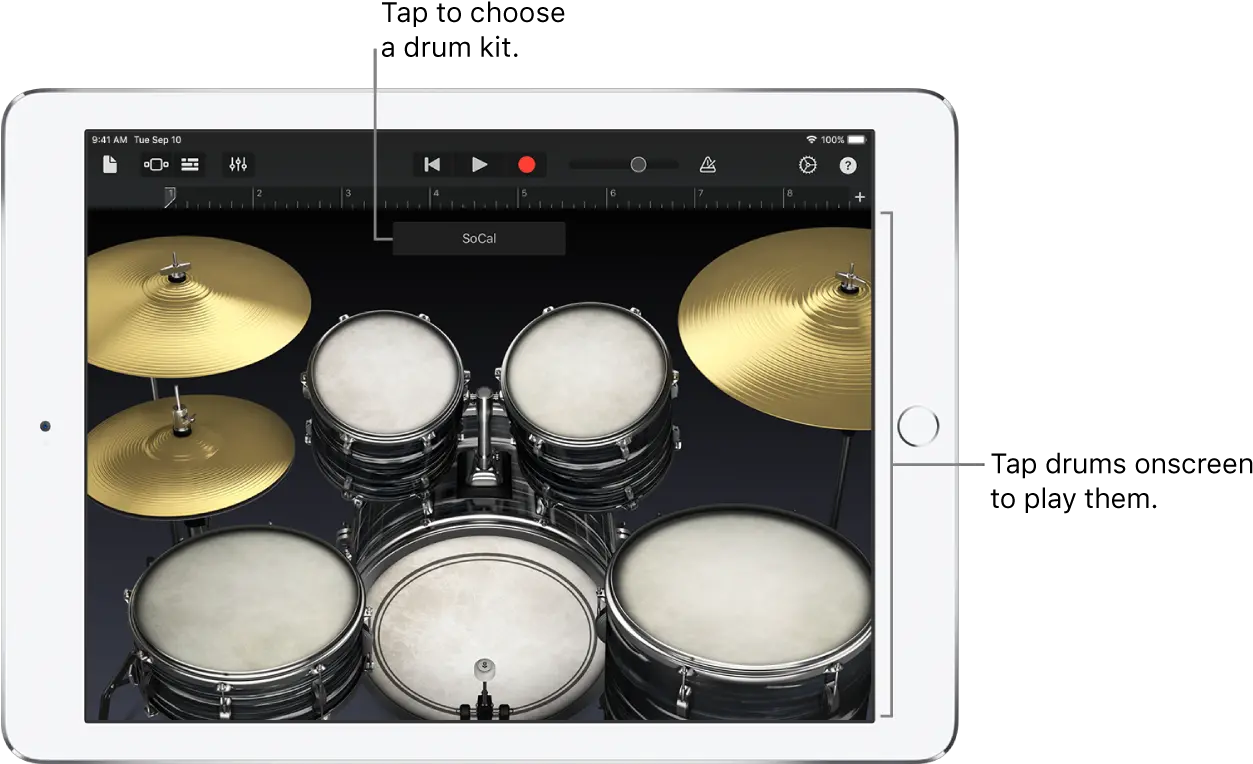 Play The Drums In Garageband For Ipad Garage Band Drum Parts Png Drum Set Png