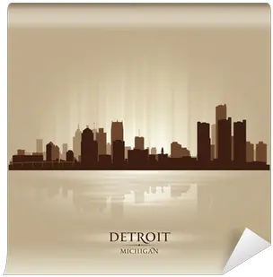 Detroit Michigan City Skyline Silhouette Wall Mural U2022 Pixers We Live To Change Detroit Silhouette Backdrop Png Nashville Skyline Silhouette Png