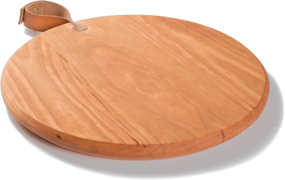 Round Cutting Board With Leather Handle Png