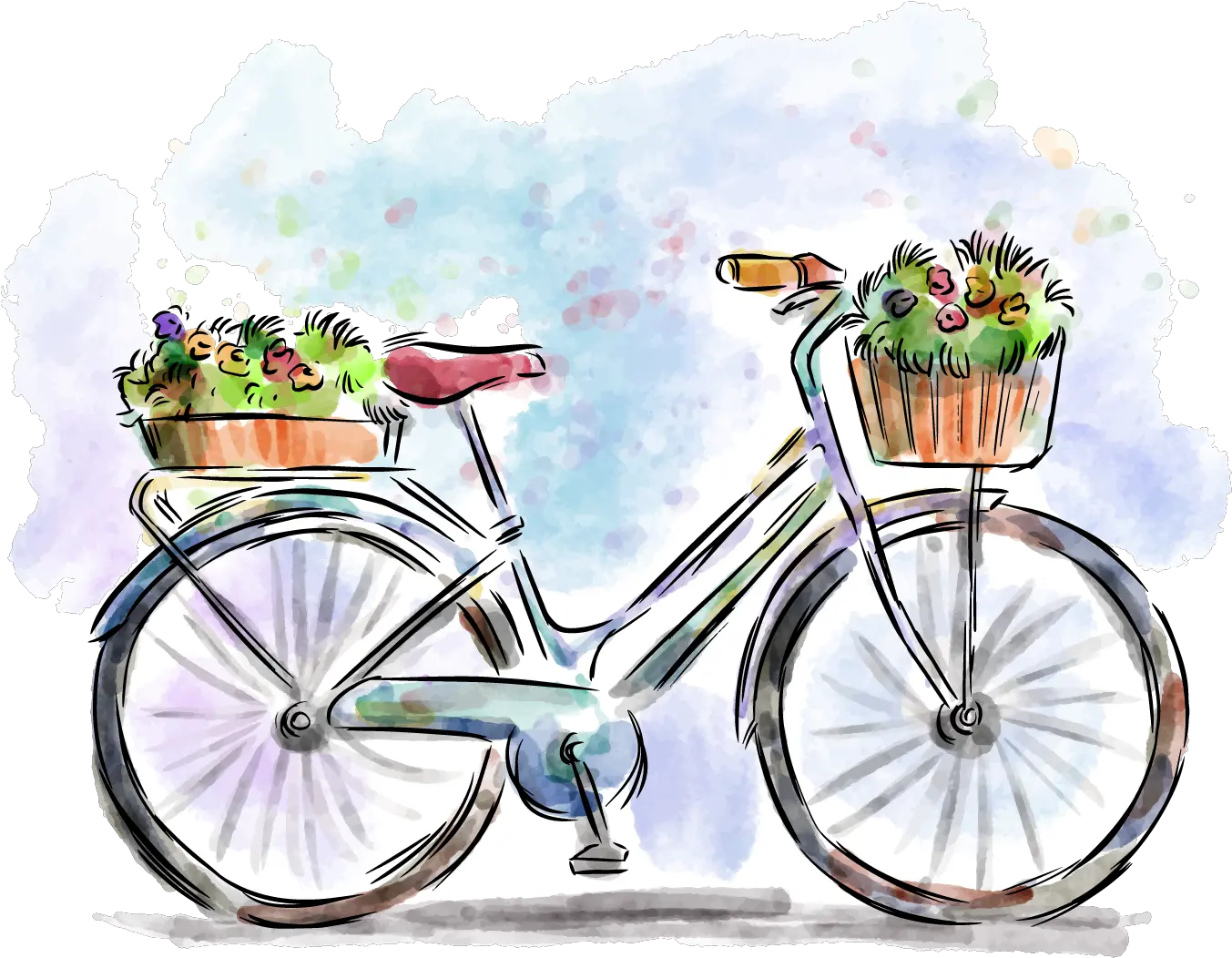 Tire Tracks Vector Png Bicycle Clipart Basket Vector Bike Watercolor Painting Tire Tracks Png