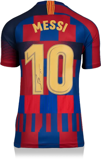 Lionel Messi Official Back Signed Fc Barcelona Home Shirt Nike 20 Year Anniversary Special Edition Short Sleeve Png Mess Icon