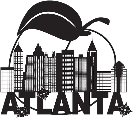 Atlanta Skyline Peach Dogwood Black White Text Illustration Greeting Card Black Clipart Atlanta Skyline Png Atlanta Skyline Png