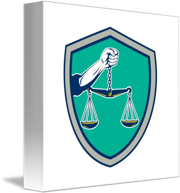 Hand Holding Weighing Scales Shield Retro By Aloysius Patrimonio Justice Scale Hand Png Scales Of Justice Logo