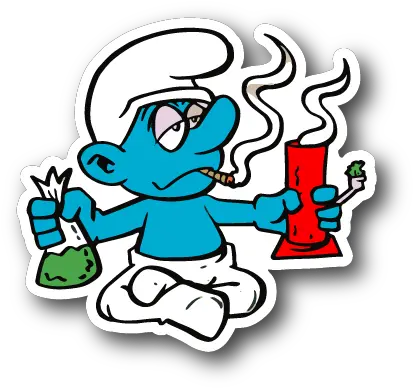 Blue Cartoon Hitting A Bong Sticker Vinyl Weed Bong Weed Cartoon Png Bong Transparent Png