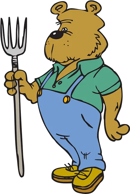 Download Hd Cartoon Farm Tool Farmer Bear Clothes Bear In Clothes Cartoon Png Pitchfork Transparent