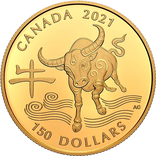 18 Karat Gold Coin Year Of The Ox Mintage 1500 2021 Year Of The Ox 2021 Png Coin Transparent Background