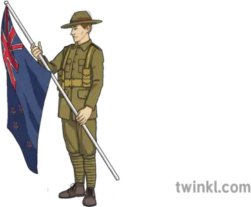 Anzac With New Zealand Flag Soldier Ks2 1 Illustration Twinkl Stem Club Png New Zealand Flag Png