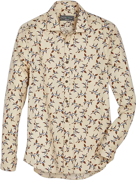 Paisley U0026 Gray Slim Fit Sport Shirt Cream Geese Print Long Sleeve Png Cream Icon Dress