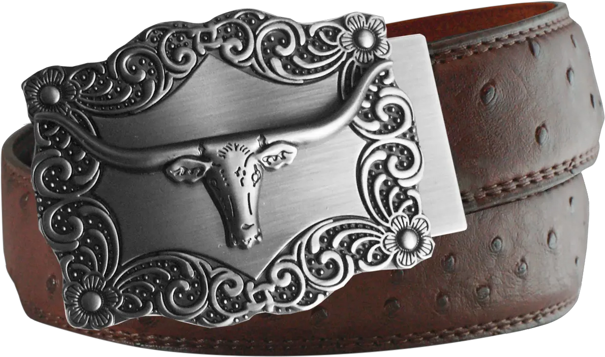 Style 817 Western Longhorn Brown Ostrich Belt Cowboy Belt Png Belt Transparent Background