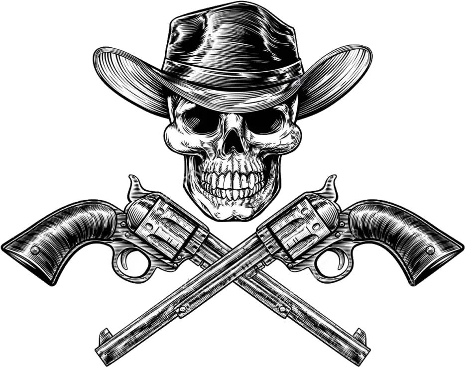 Guns Crossed Png Skull Cowboy In Hat And A Pair Of Crossed Skull With Cowboy Hat Revolver Transparent