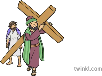 Simon Carries Jesus Cross Illustration Twinkl Simon Helping Jesus Carry The Cross Cartoon Png Jesus Cross Png
