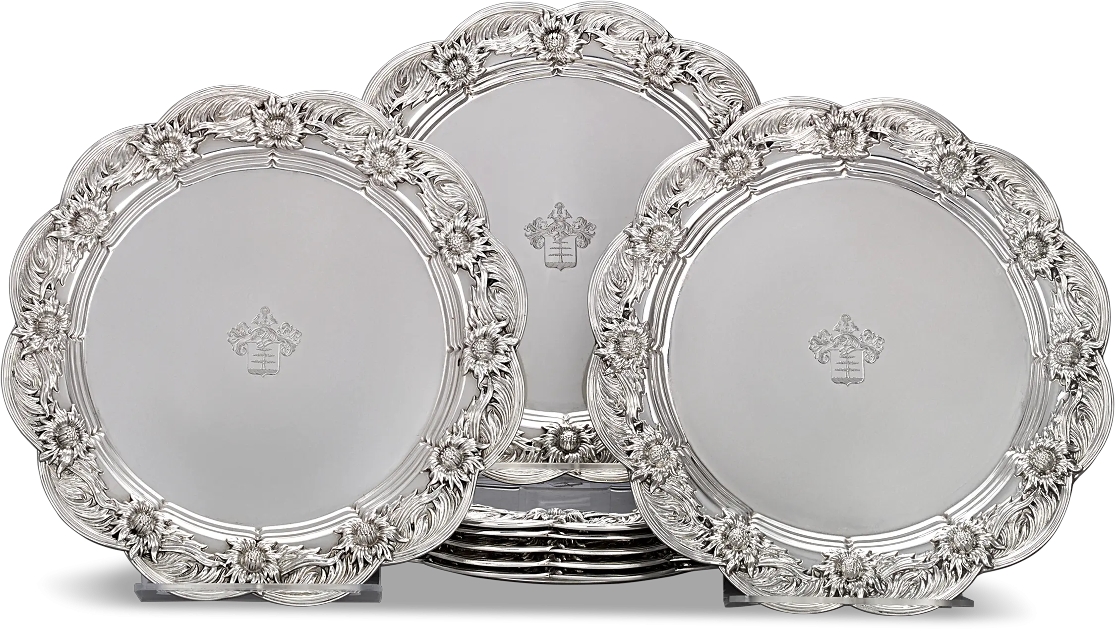 Download Chrysanthemum Sterling Silver Dinner Plates By Full Silver Dinner Set Png Plates Png