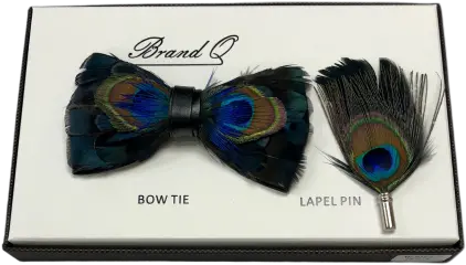 Peacock Feather Bowtie With Matching Lapel Pin Formal Wear Png Peacock Feathers Png