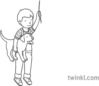 Boy Holding Dog And Balloon String People Pets Story Eyfs Self Checkout Black And White Png Balloon String Png