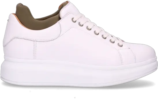 White Lace Up Sneaker Smooth Leather With Neoprene Sock Olive Plimsoll Png White Lace Png