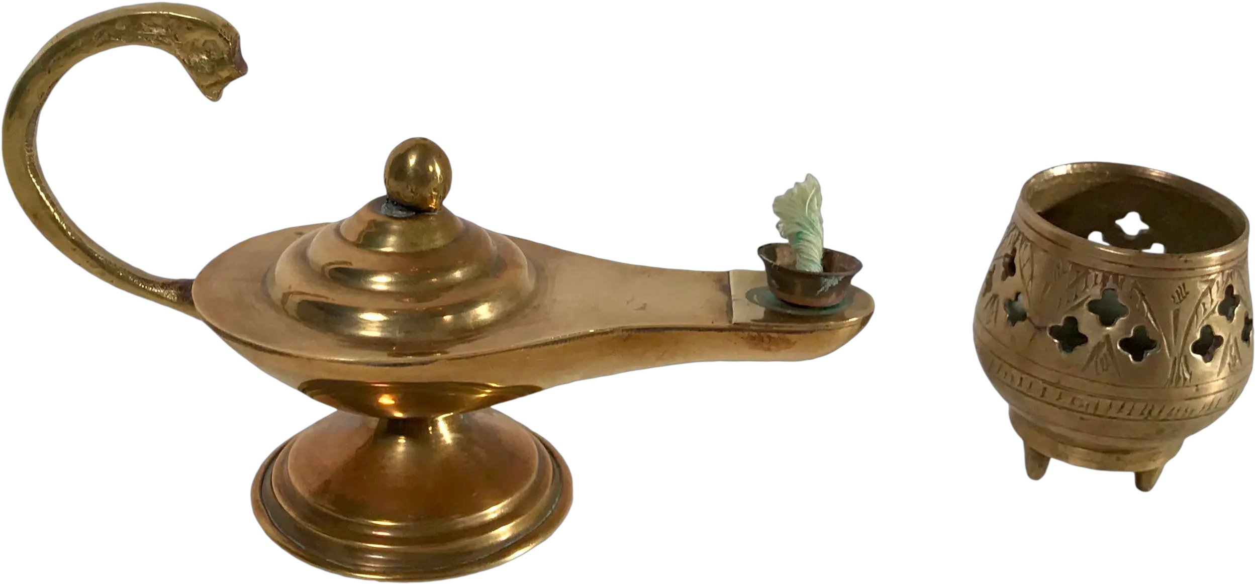 Vintage Mid Century Modern Brass Genie Lamp And Incense Burner 2 Pieces Brass Png Genie Lamp Png