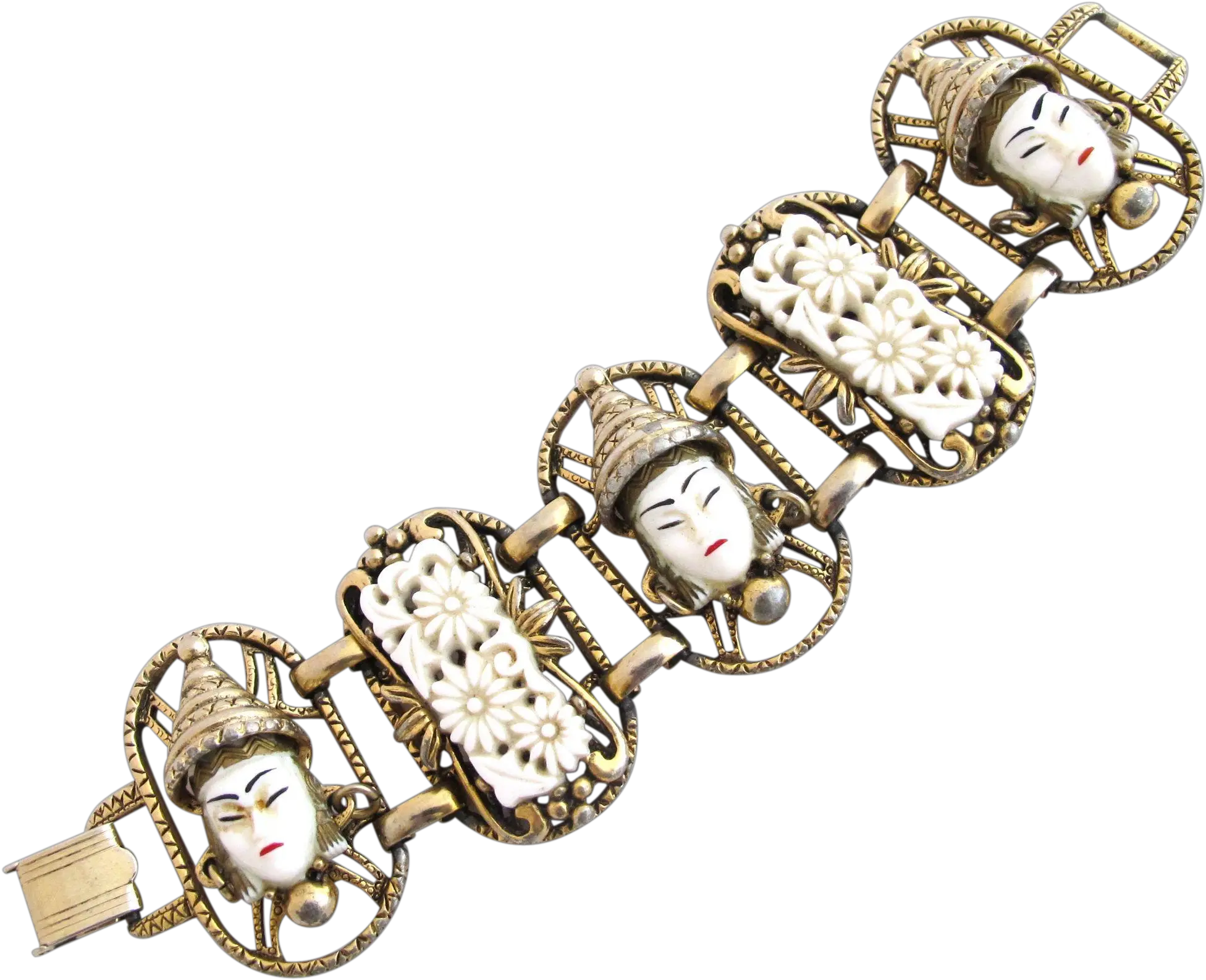 Selro White Okina Noh Mask Gold Tone Choker Necklace Clipart Body Jewelry Png Choker Png