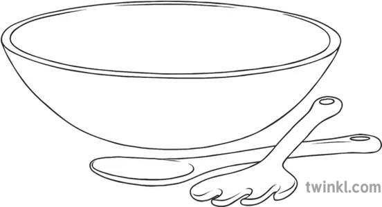 Empty Salad Bowl With Utensils Sen Food Kitchen Ks3 Black Line Art Png Salad Bowl Png