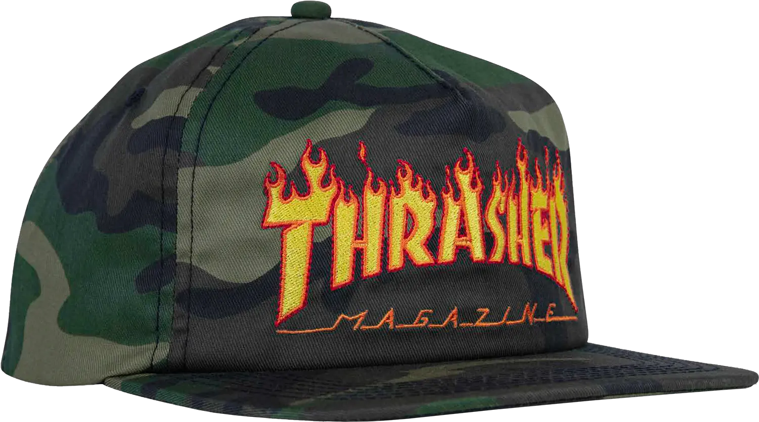 Thrasher Flame Logo Embroidered Snapback Hat Camo Thrasher Flame Camo Hat Png Thrasher Logo Transparent