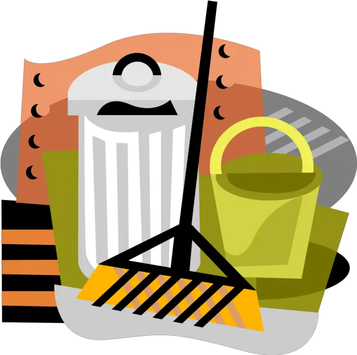Trash Can With Broom And Pail Vector Image Household Supply Png Trash Can Icon Vector