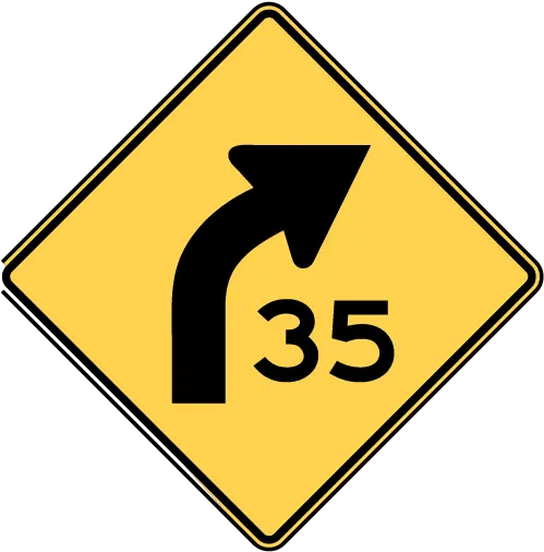 Examples Of Warning Signs Curve 35 Ahead Sign W1 4r Sign W1 2r Png Warning Symbol Png