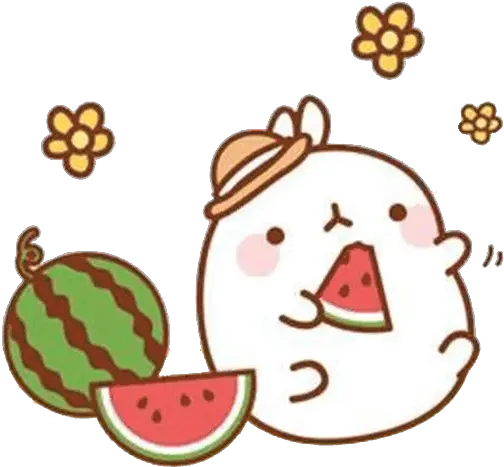 Download Food Eating Pusheen Watermelon Flower Free Mini Cute Sticker Molang Png Eating Png