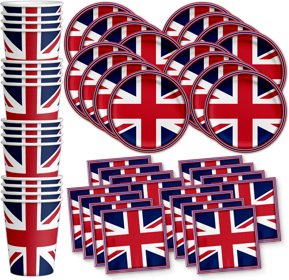 British Flag Party Supplies U2013 Birthdaygalorecom Britain Uk England British Flag Birthday Party Supplies Set Plates Napkins Cups Tableware Kit For 16 Png British Icon